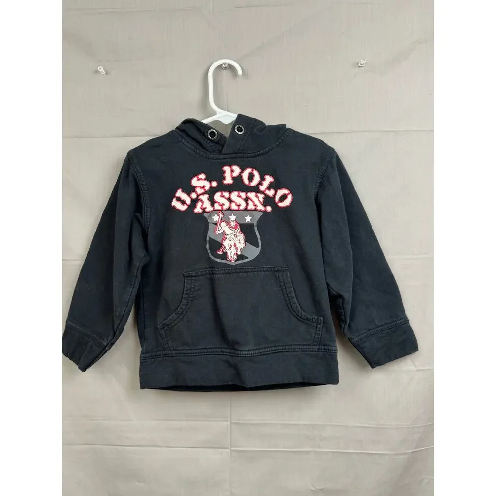 Vintage/Y2K U.S. Polo Assn. Toddler Boy Black Pullover Crest Hoodie, Size 3T